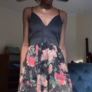 BLACK AND FLORAL MARBLE A-LINE DRESS
